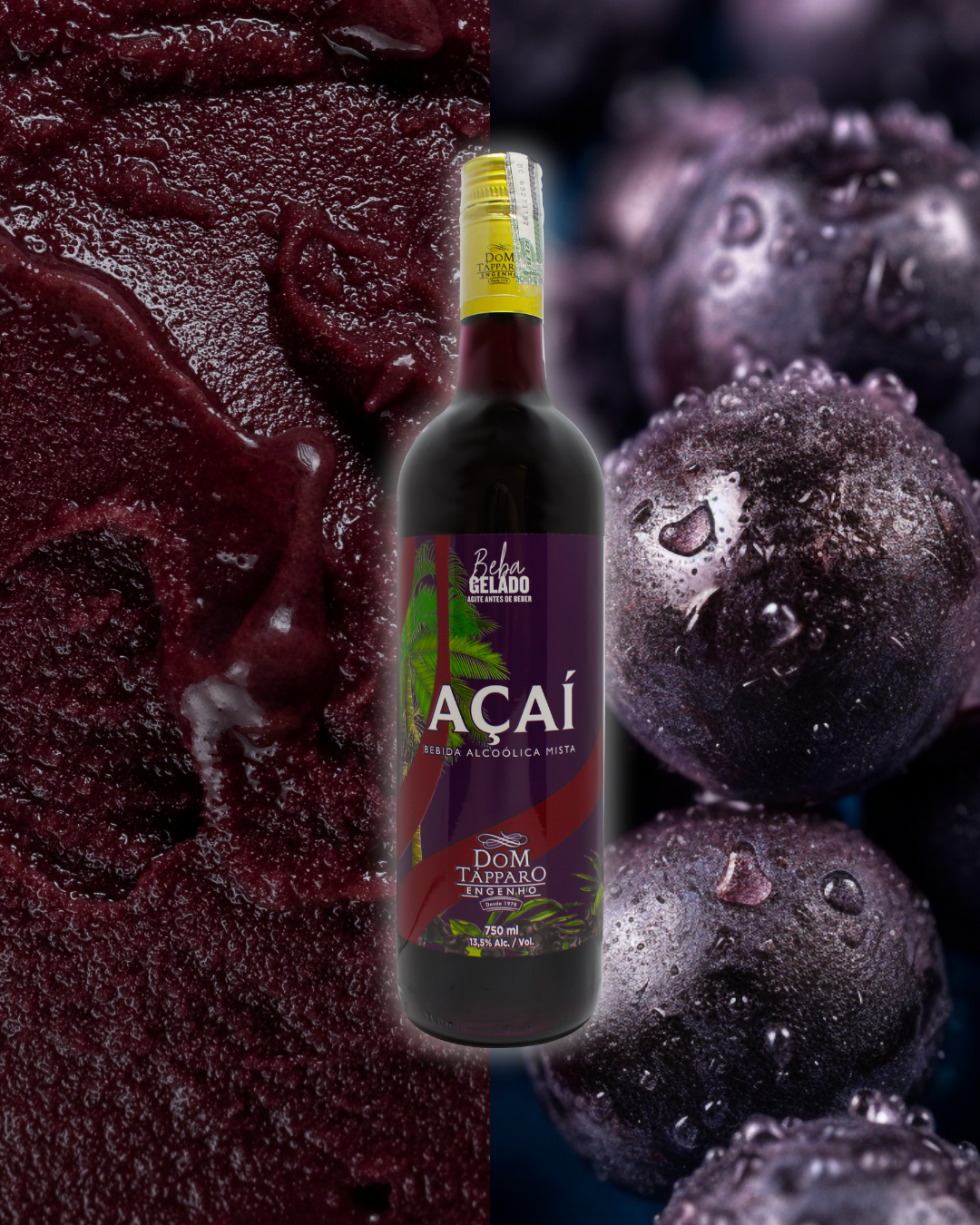 Botella de Licor Crema de Açaí Dom Tápparo de 700 ml – licor brasileño cremoso y afrutado.
