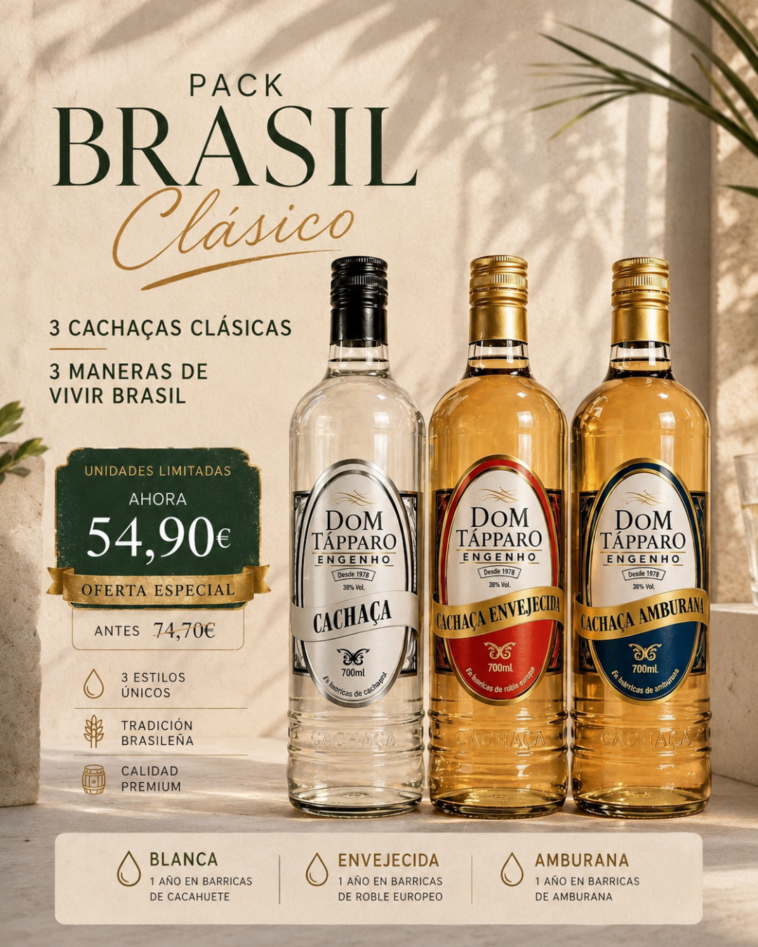 Pack Brasil Clásico – 3 Cachaças Esenciales